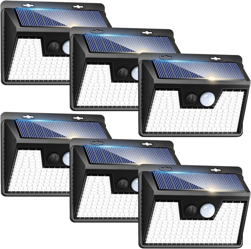 Peasur Solar Lights Outdoor Motion Sensor, 6 Pack 140 LED Solar Powered Fence Light Waterproof, 3 Modes Security Wall Lighting for Outside Yard Deck Garden - Image 1